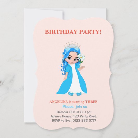 Jolie princesse sur une invitation d'anniversaire (Devant)