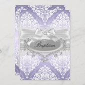 Jolie Purple Damask Bow Baptism Invitation (Devant / Derrière)