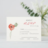 Jolie Red Poppies mariage floral carte RSVP (Debout devant)
