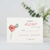 Jolie Red Poppies mariage floral carte RSVP (Debout devant)