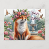 Jolie renard avec couronne florale Carte d'anniver (Devant)