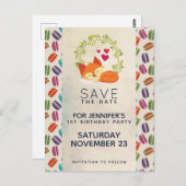 Jolie renard orange avec couronne de fleurs, carte (Devant / Derrière)