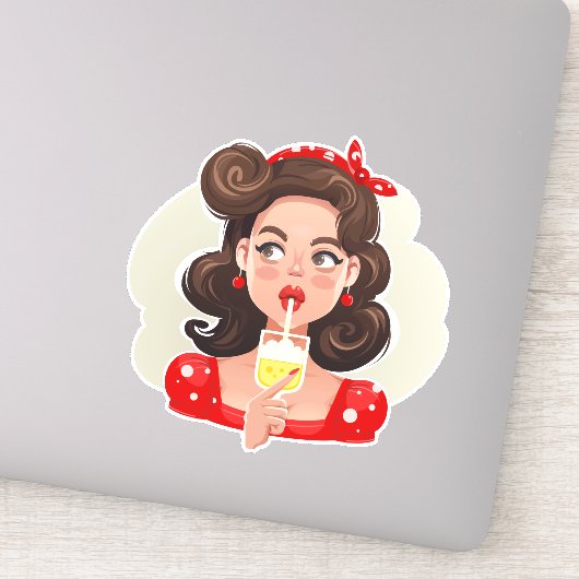 Jolie Retro Girl Cocktail Stickers Vinyl (Détail)