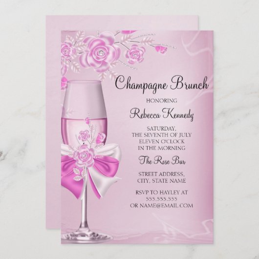 Jolie Rose Champagne Brunch Invitation (Devant / Derrière)