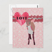 Jolie rose Fawn Love Damask Carte postale (Devant / Derrière)