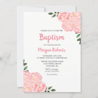 Jolie Rose fille Baptême Christening Invitation