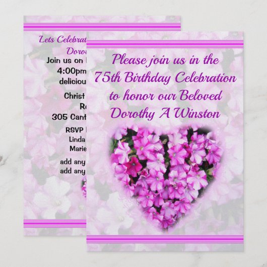 JOLIE ROSE FLORALE 75E ANNIVERSAIRE INVITATION (Devant / Derrière)