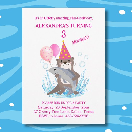 Jolie Rose Girl Sea Otter Invitation Anniversaire