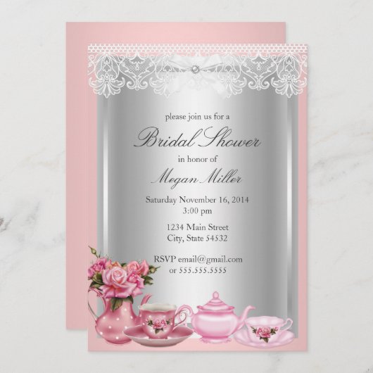 Jolie Rose High Tea nuptiale Invitation douche (Devant / Derrière)