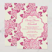 Jolie rose rose Roses Invitation à la douche nupti (Devant / Derrière)