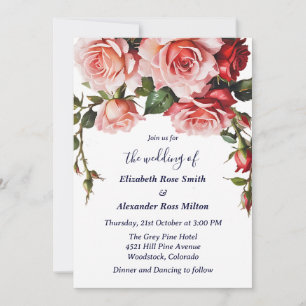 Jolie rose roses sur faire-part de mariage blanc