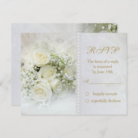 Jolie roses blanches Mariage RSVP Invitation (Devant / Derrière)