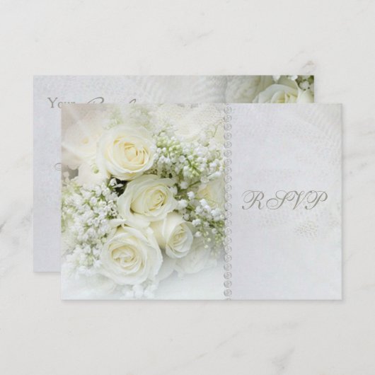 Jolie roses blanches Mariage RSVP Invitation (Devant / Derrière)