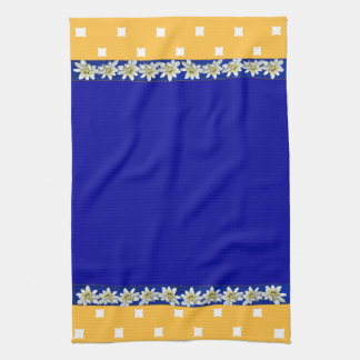 Jolie serviette de cuisine bleu et jaune Edelweiss