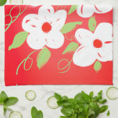 Jolie serviette de thé à imprimer rouge et blanc (Plié)