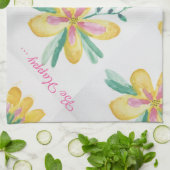 Jolie serviette de thé jaune et rose (Plié)