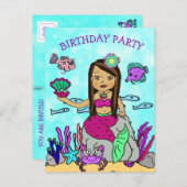 Jolie Sirène Invitations Anniversaire (Devant / Derrière)