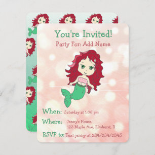 Jolie Sirène Invitations de fête d'anniversaire