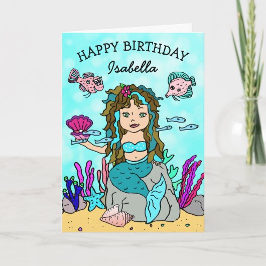 Jolie Sirène Turquoise Bonne Carte Anniversaire (Devant)