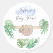 Jolie Sloth Baby Boy Douche Classic Round Sticker (Devant)