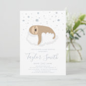 Jolie Sloth Dormir Sur Nuage Baby Sower Invitation (Debout devant)