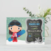 Jolie Snowboard Girl Anniversaire Fête Invitation (Debout devant)