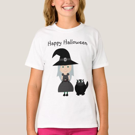 Jolie sorcière, araignée et chat Halloween T-shirt (Devant)
