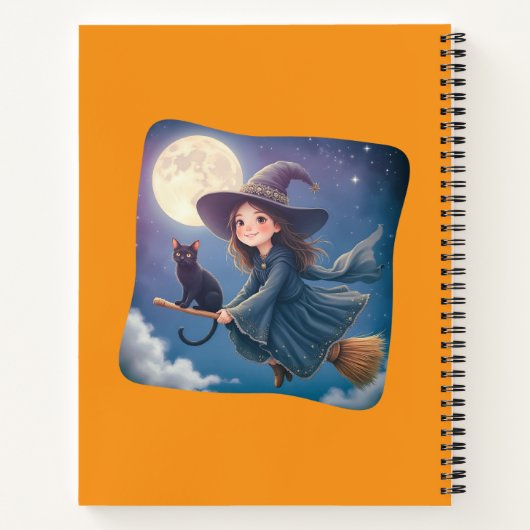 Jolie Sorcière Avec Carnet Spiral Chat (Dos)