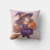 Jolie sorcière avec Coussin d'Halloween Citrouille (Recto)