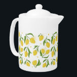 Jolie théière jaune citron vert<br><div class="desc">Belle illustration dessinée à la main de citron avec des citrons jaunes,  des feuilles verts,  des textures peintes et des pois.</div>