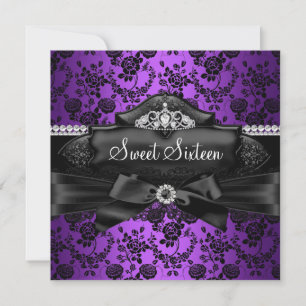 Jolie Tiara & Bow Purple Sweet 16 Invitation
