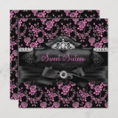Jolie Tiara & Bow Rose Sweet 16 Invitation (Devant / Derrière)