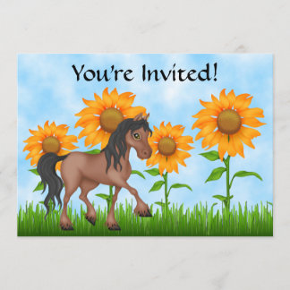 Jolie tournesol et cheval Invitation fête d'annive