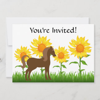 Jolie tournesol et cheval Invitation fête d'annive