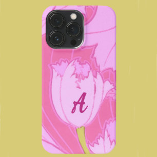 Jolie Tulipe rose florale avec Monogram Feminine