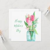Jolie Tulipes roses Bouquet Carte de fête des mère (Devant/Arrière en situation)