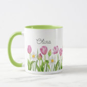 Jolie Tulipes roses et Daffodiles blancs Café Mug (Gauche)