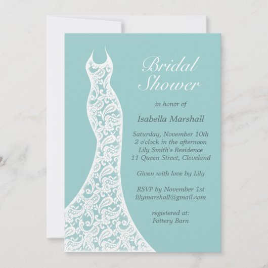 Jolie Turquoise Invitation de douche nuptiale (Devant)