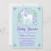 Jolie Unicorn Purple Aqua Baby shower Invitation (Devant)