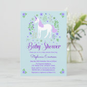 Jolie Unicorn Purple Aqua Baby shower Invitation (Debout devant)
