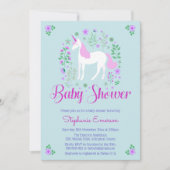 Jolie Unicorn rose Aqua Baby shower Invitation (Devant)