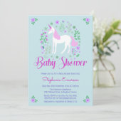 Jolie Unicorn rose Aqua Baby shower Invitation (Debout devant)