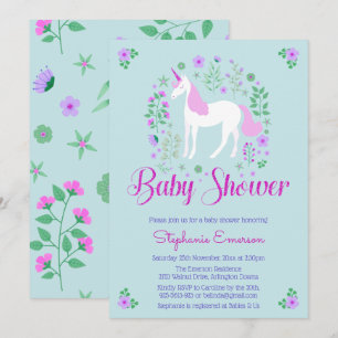 Jolie Unicorn rose Aqua Baby shower Invitation