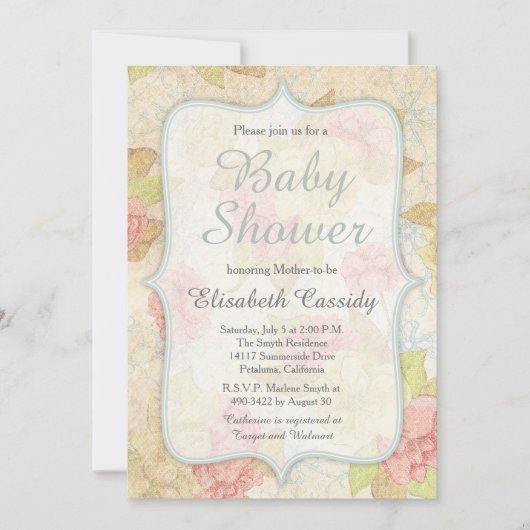 Jolie Vintage Invitation Baby shower Floral (Devant)