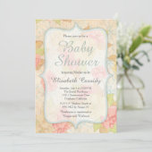 Jolie Vintage Invitation Baby shower Floral (Debout devant)