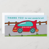 Jolie voiture de course Red Boy Carte de remerciem (Devant / Derrière)