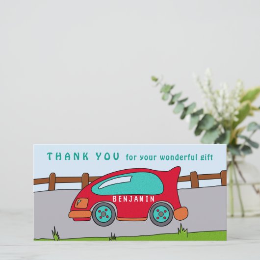Jolie voiture de course Red Boy Carte de remerciem (Debout devant)