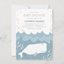Jolie White Whale Baby shower Invitation