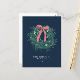 Jolie Wreath d'hiver Famille de vacances Carte pos