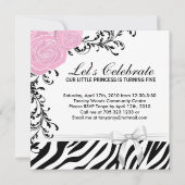 Jolie Zebra Imprimer Invitation à la fête d'annive (Dos)